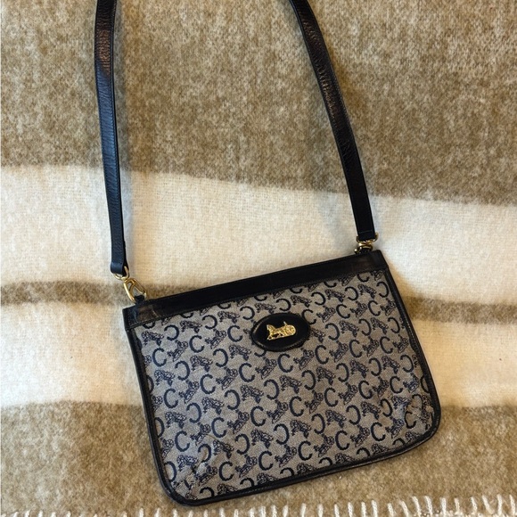 Celine Handbags - Celine Vntg. Navy and White Patterned Shoulder Bag